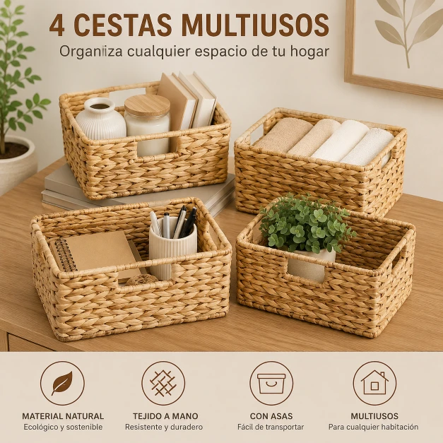 HMF Cestas de Almacenaje Trenzadas – Set de 4