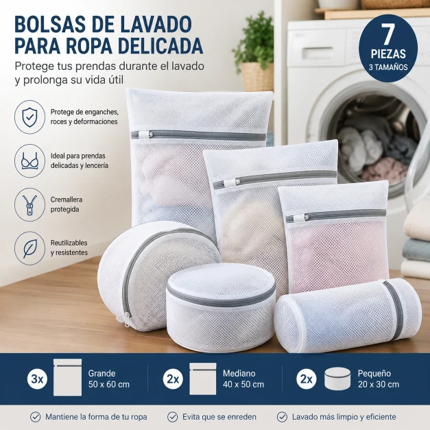 Newaner Bolsas de Lavado para Ropa Delicada – 7 piezas