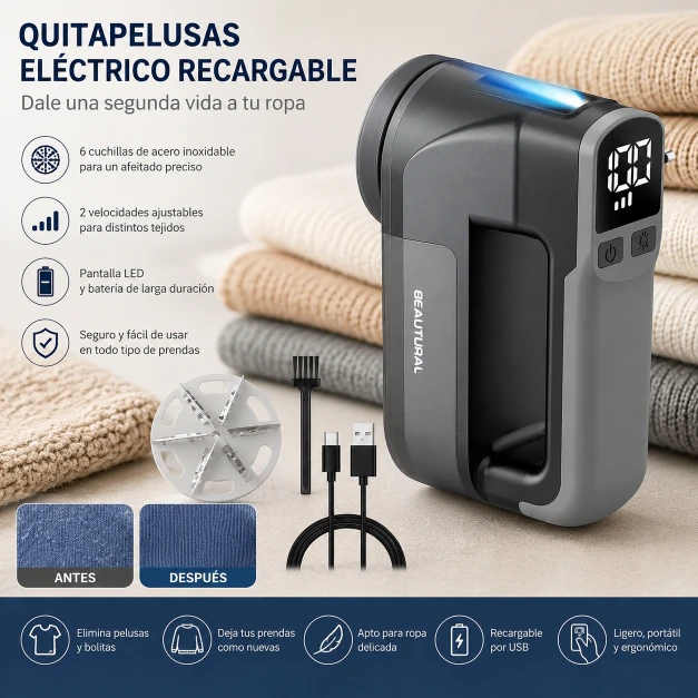 BEAUTURAL Quitapelusas Eléctrico Recargable