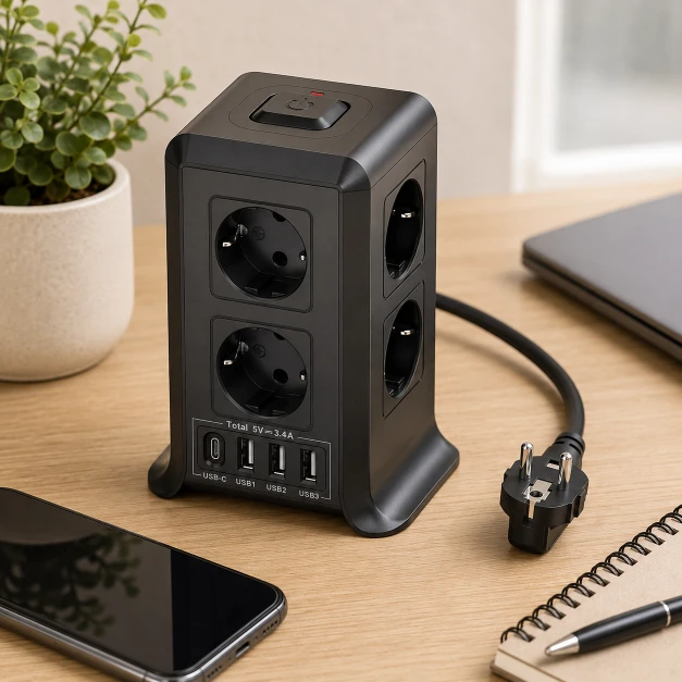 Sameriver Regleta Torre con 8 Enchufes y 4 USB