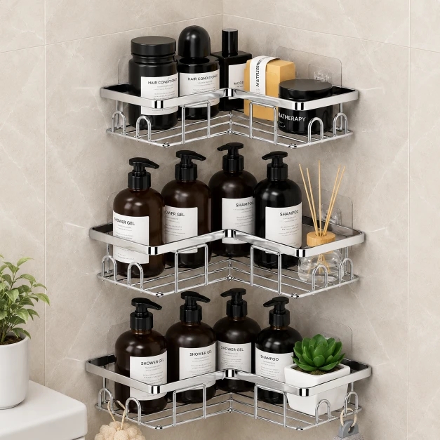 Estanteria Baño de Acero Inoxidable, Rinconera Ducha, 3 Piezas