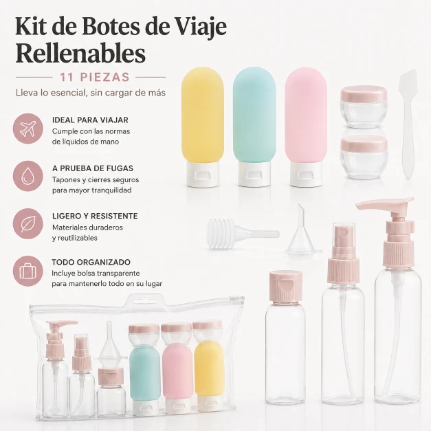 Carehabi Kit de Botes de Viaje Rellenables
